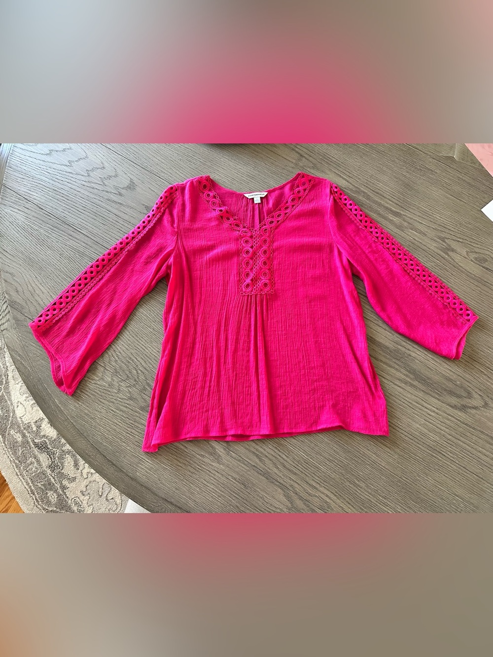 Counterparts Hot Pink Crochet-Trim V-Neck Blouse